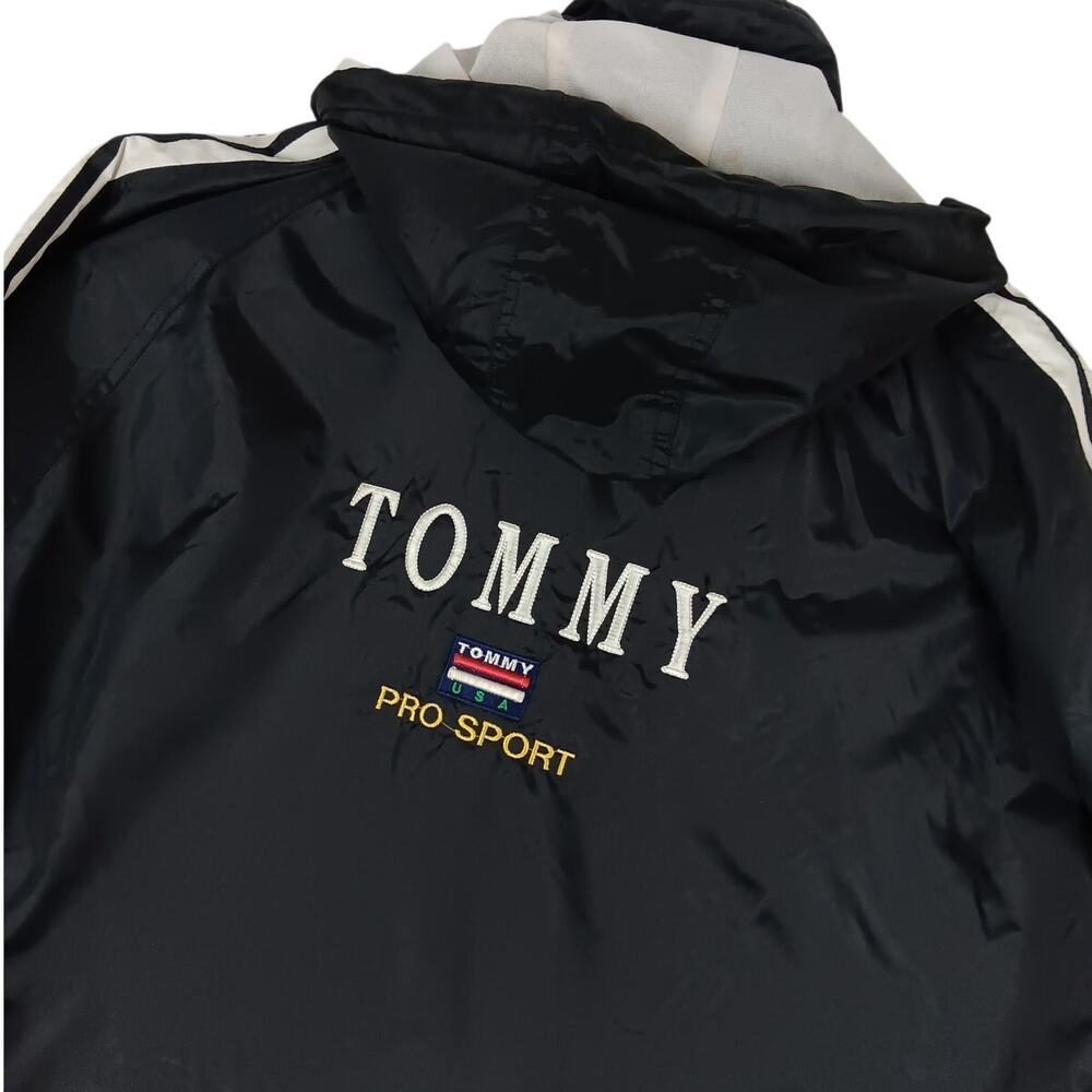 Vintage Tommy‎ Hilfiger Windbreaker Mens XL Black Striped Pro Sport Embroidered